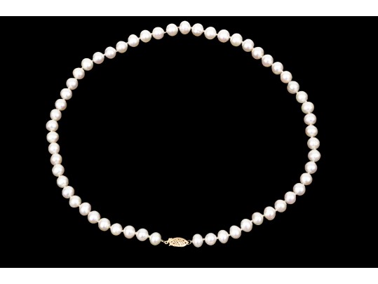 Handsome Strand Of Cultured 7mm To 7.75mm Freshwater Pearls, 14k Clasp