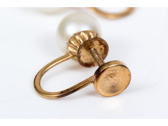 14k Yellow Vintage Lot Of Cultured Pearl And Screw Back Earrings, Assorted Styles