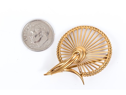 18k Yellow Gold Charming Vintage French Radiating Wire Motif Brooch
