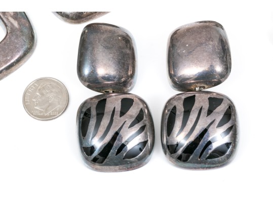 Three Pairs Of Sterling Pendant Clip Back Earrings