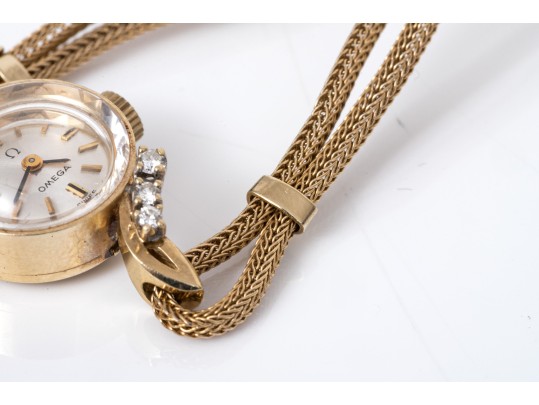 Omega Vintage Ultra Small Vintage 14k Yellow Gold And Diamond Mechanical Watch