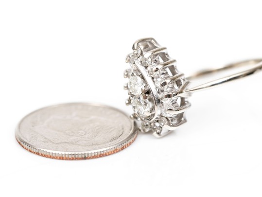 Stunning 14K White Gold Brilliant Diamond Pear Form Ring, Size 8-