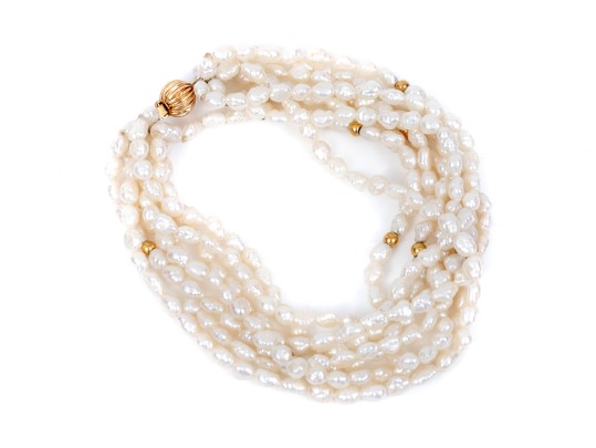 Handsome Cultured Freshwater Pearl Torsade Bracelet With 14k Clasp