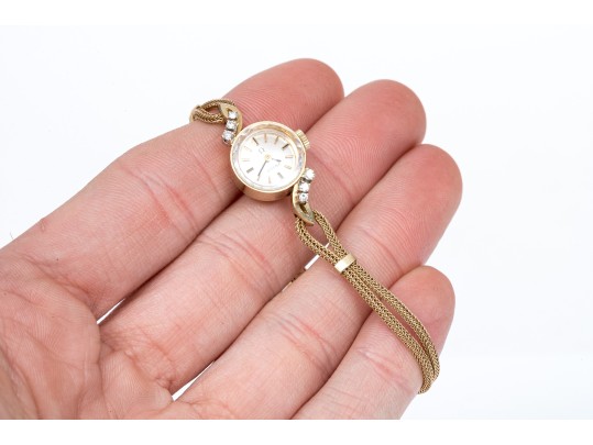 Omega Vintage Ultra Small Vintage 14k Yellow Gold And Diamond Mechanical Watch