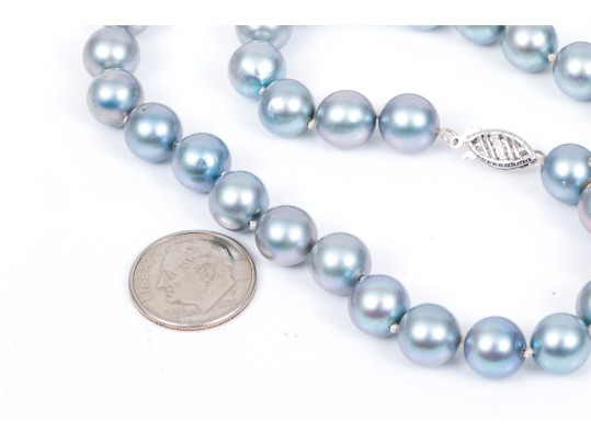 Striking 14K And Blue-grey Cultured Freshwater Pearl Strung Necklace