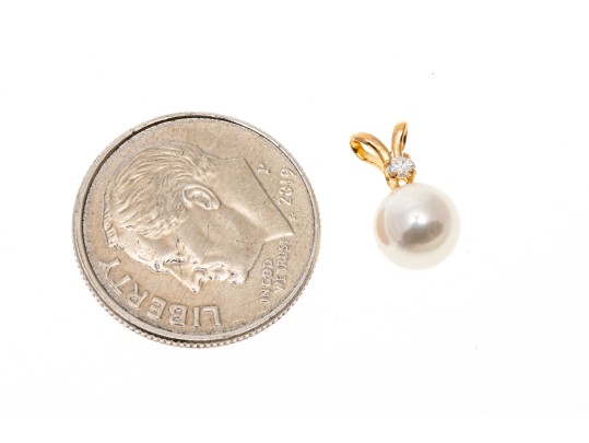 Dainty 14K Cultured Pearl And Single Diamond Pendant