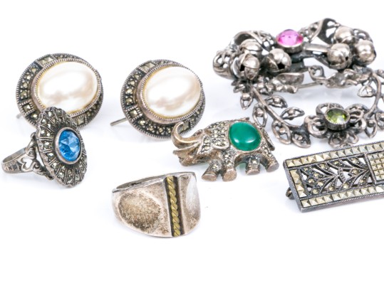 Lot Of Assorted Sterling Jewelry Pieces, Including A Vintage Hobe Brooch