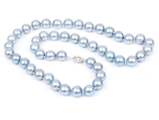 Striking 14K And Blue-grey Cultured Freshwater Pearl Strung Necklace