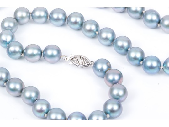 Striking 14K And Blue-grey Cultured Freshwater Pearl Strung Necklace