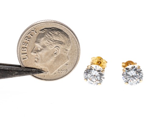 14k Yellow Gold Round Brilliant Cut CZ Stud Earrings