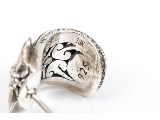 Charming Sterling And 18K Accented Dragonfly And Scrollwork Earrings