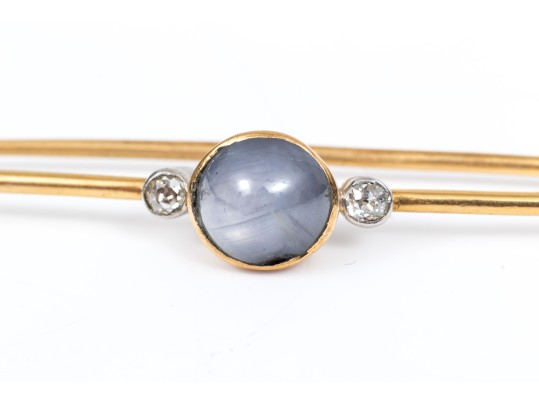 18k Yellow Gold Handsome Blue Star Sapphire And Diamond Kilt Pin