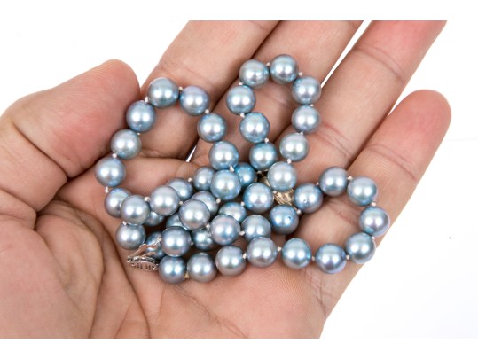 Striking 14K And Blue-grey Cultured Freshwater Pearl Strung Necklace