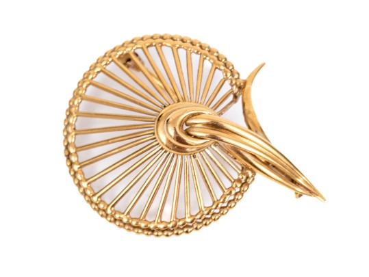 18k Yellow Gold Charming Vintage French Radiating Wire Motif Brooch