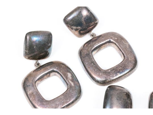 Three Pairs Of Sterling Pendant Clip Back Earrings