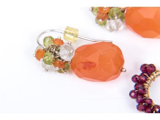 Lot Of Two Sterling And Gold Filled Faceted Semi-precious Stone Earrings