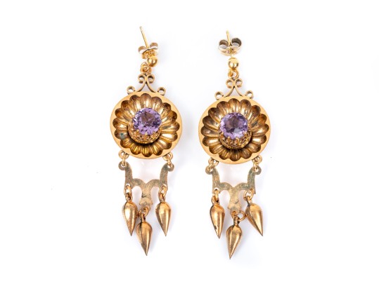 14k Yellow Gold Pretty Vintage Fringed Pendant Earrings