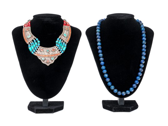 Two Striking Beaded And Ornate Stone Necklaces