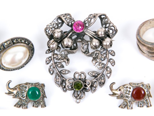 Lot Of Assorted Sterling Jewelry Pieces, Including A Vintage Hobe Brooch