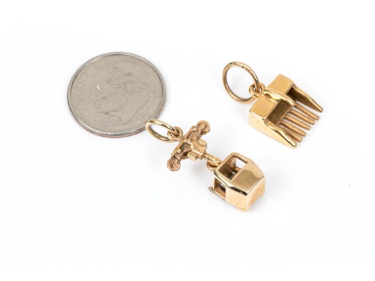 Two 14K Charms, Ski Lift And Cranberry Comb 