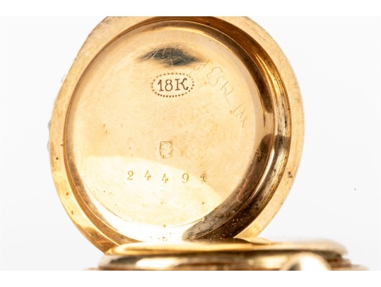 18k Yellow Gold Antique Lever Set Purple Guilloche Enamel Pendant Watch