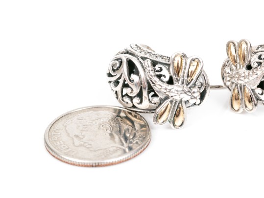 Charming Sterling And 18K Accented Dragonfly And Scrollwork Earrings