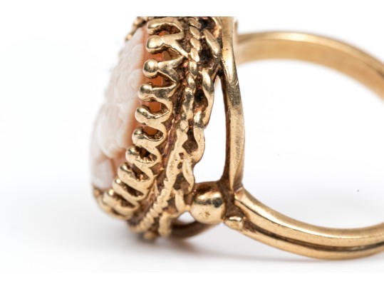 Classic 14K Cameo Brooch And Ring, Size 4.25