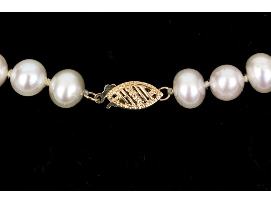 Handsome Strand Of Cultured 7mm To 7.75mm Freshwater Pearls, 14k Clasp