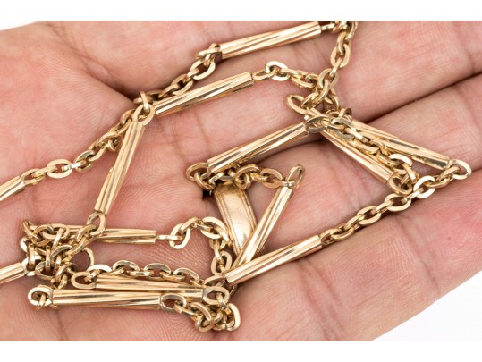 14K Cable Link And Station Bar Chain Necklace