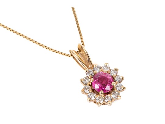 Delicate 14K Pink Sapphire And Diamond Cluster Pendant Necklace