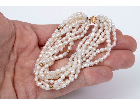 Handsome Cultured Freshwater Pearl Torsade Bracelet With 14k Clasp