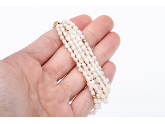 Handsome Cultured Freshwater Pearl Torsade Bracelet With 14k Clasp