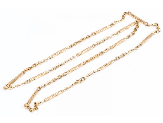 14K Cable Link And Station Bar Chain Necklace