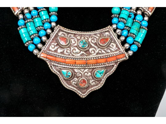 Two Striking Beaded And Ornate Stone Necklaces