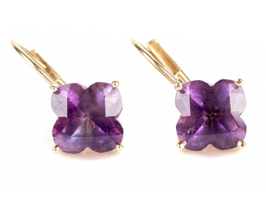 Unique 14K And Quartafoil Cut Amethyst Earrings