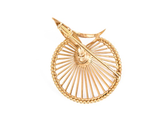 18k Yellow Gold Charming Vintage French Radiating Wire Motif Brooch