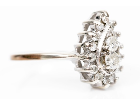 Stunning 14K White Gold Brilliant Diamond Pear Form Ring, Size 8-