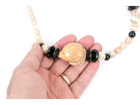 Artistic Carved Hard Stone Beaded Fish Necklace