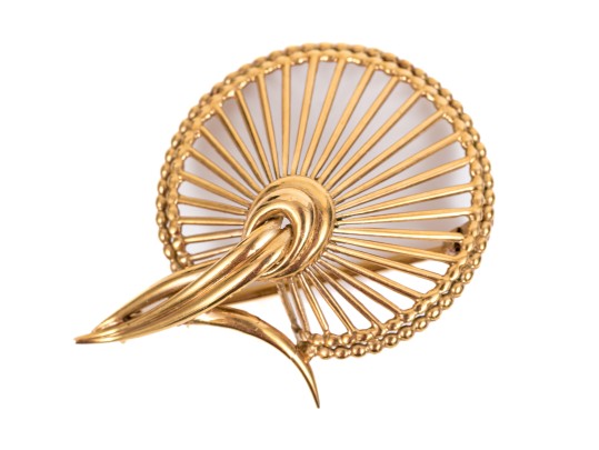 18k Yellow Gold Charming Vintage French Radiating Wire Motif Brooch