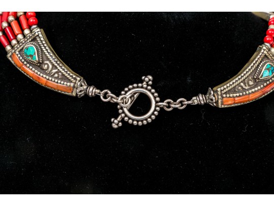 Two Striking Beaded And Ornate Stone Necklaces