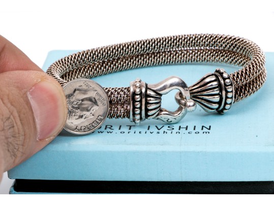 Lot Of Two Fun Sterling Silver Jewelry Pieces, Including A Link Necklace And Mesh Bracelet