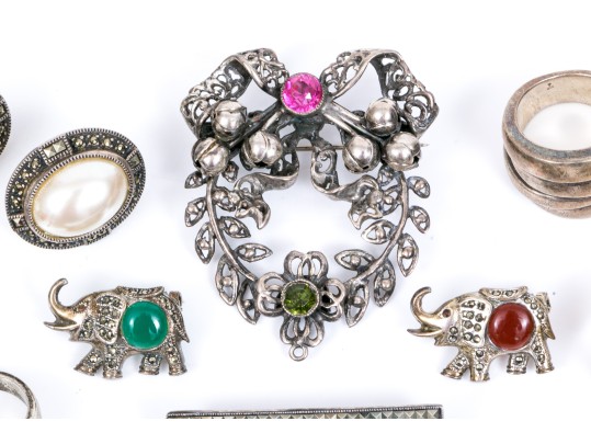 Lot Of Assorted Sterling Jewelry Pieces, Including A Vintage Hobe Brooch