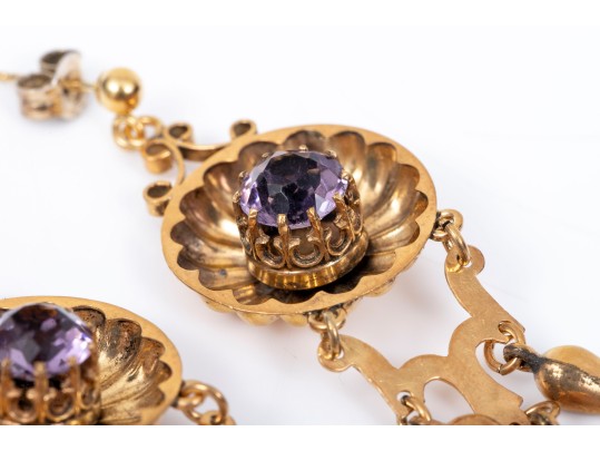 14k Yellow Gold Pretty Vintage Fringed Pendant Earrings