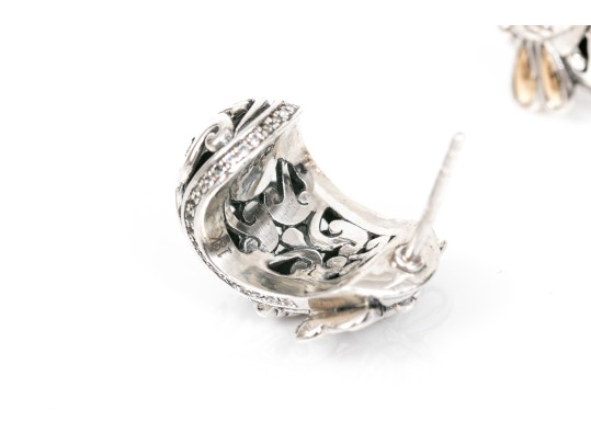 Charming Sterling And 18K Accented Dragonfly And Scrollwork Earrings