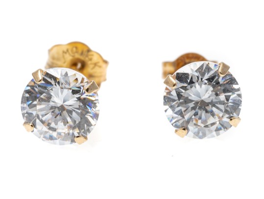 14k Yellow Gold Round Brilliant Cut CZ Stud Earrings