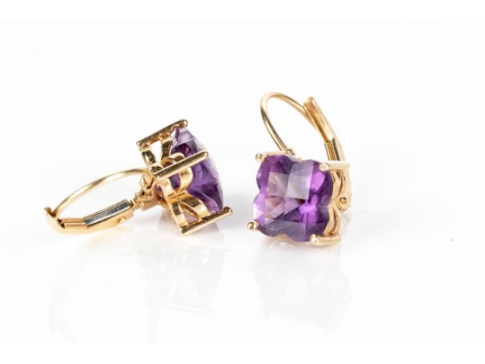 Unique 14K And Quartafoil Cut Amethyst Earrings