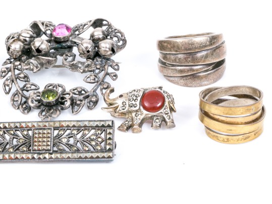 Lot Of Assorted Sterling Jewelry Pieces, Including A Vintage Hobe Brooch