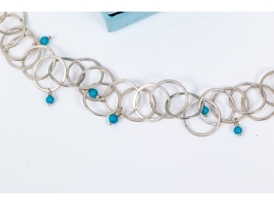 Lot Of Two Fun Sterling Silver Jewelry Pieces, Including A Link Necklace And Mesh Bracelet