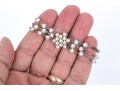 14k White Gold Vintage Three Strand Cultured Pearl And Plaque Link Bracelet