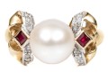Effortless 14K Pearl And Ruby Ring, Size 7.25